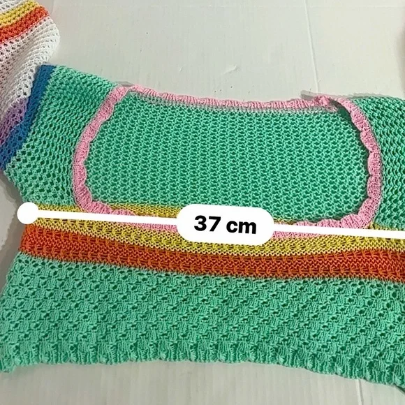 Colorblock Crochet pullover Crop knit top crochet Swim cover breathable Small - Picture 6 of 8